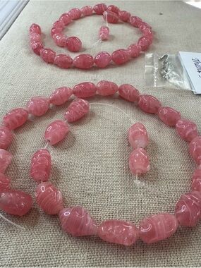 Vintage Murano Style Pink Art Glass Bead Strands (2) Lampwork Artisan, w/ Clasp